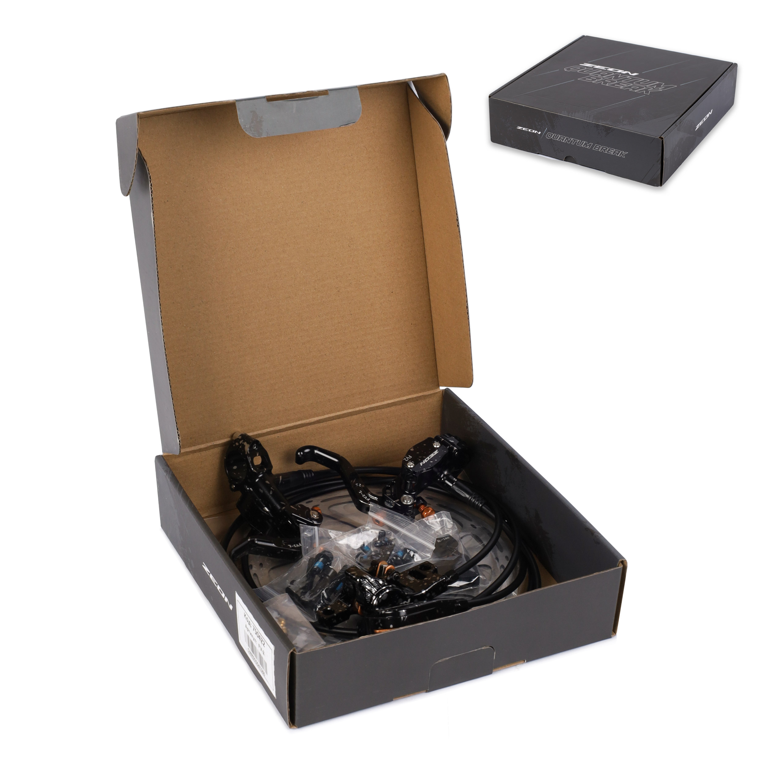 Тормозной набор дисковый гидравлический передний+задний ZEON QUANTUM BREAK 2. 2 поршня, длина передн. =850мм, задн. =1500мм., с ротором 180мм/уп 20/