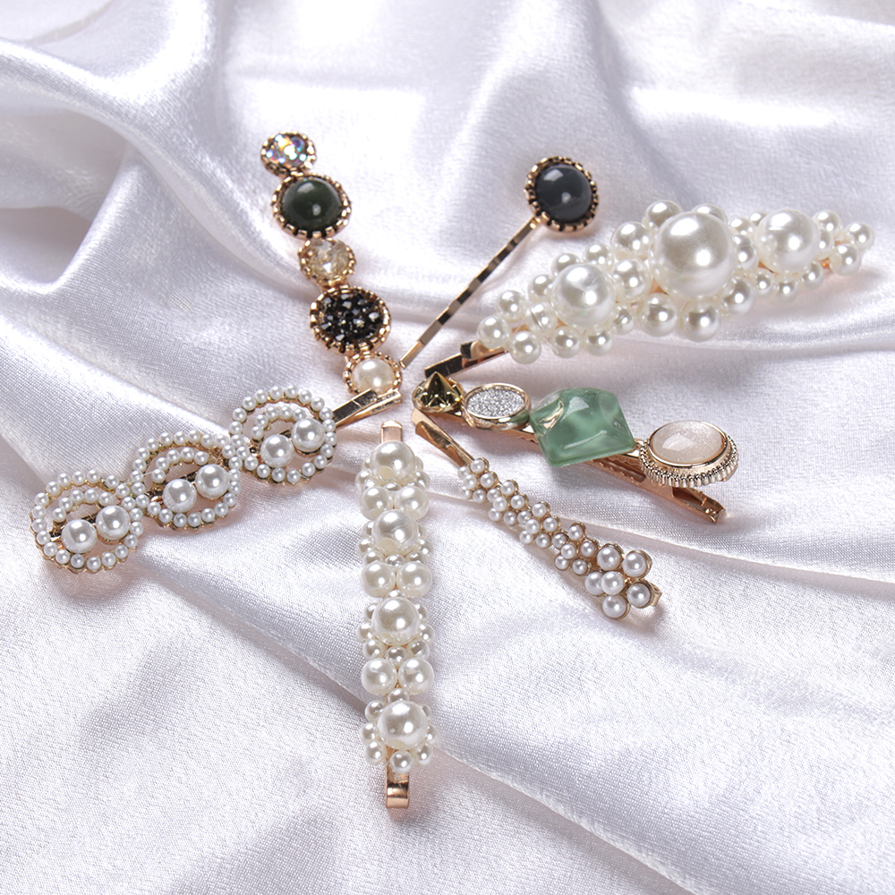 Заколка-зажим 7-8 см набор 7 штук / 2125-74 /уп 12/жемчуг/стразы