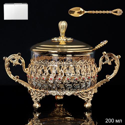 Сахарница 200 мл с ложкой / 210-1-золото /уп 48/