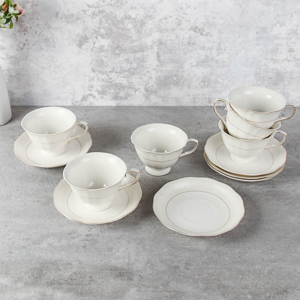 Чайный набор 12 предметов 250 мл на ножке / RS/12-FY21001 /уп 8/ Завитки