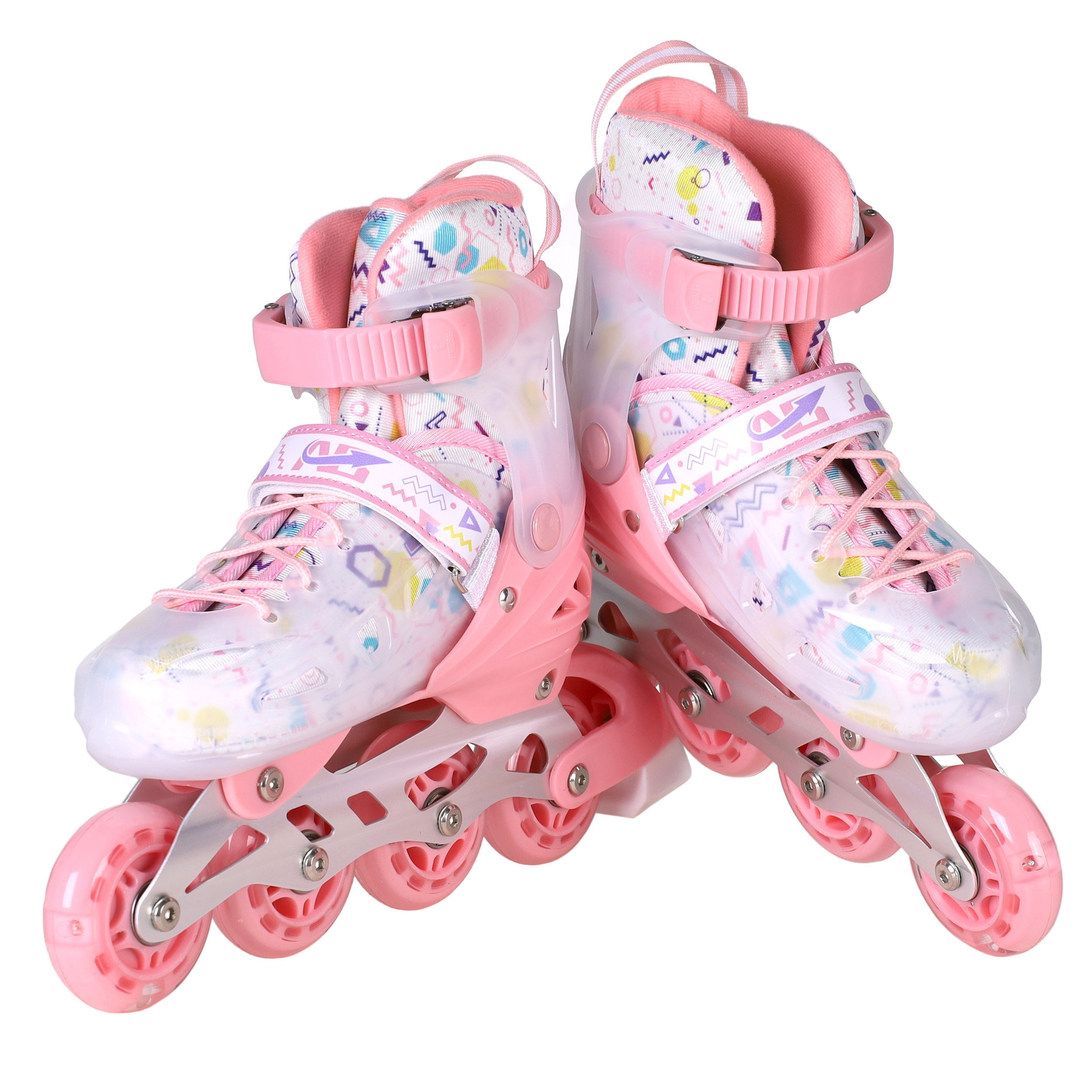 Роликовые коньки COMIRON прозрачный ботинок / 199-1 S /уп 6/ (31-34) розовые