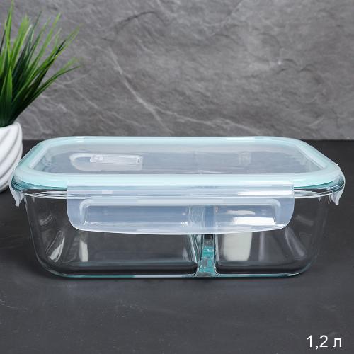 Контейнер прямоугольный с разделителем 1020 мл крышка с клапаном / R-1020/2TQ /уп 24/ стекло
