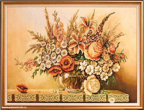 Картина гобелен 60х80 Букет с маками / M015 /  KS4020-3 / золотая нить