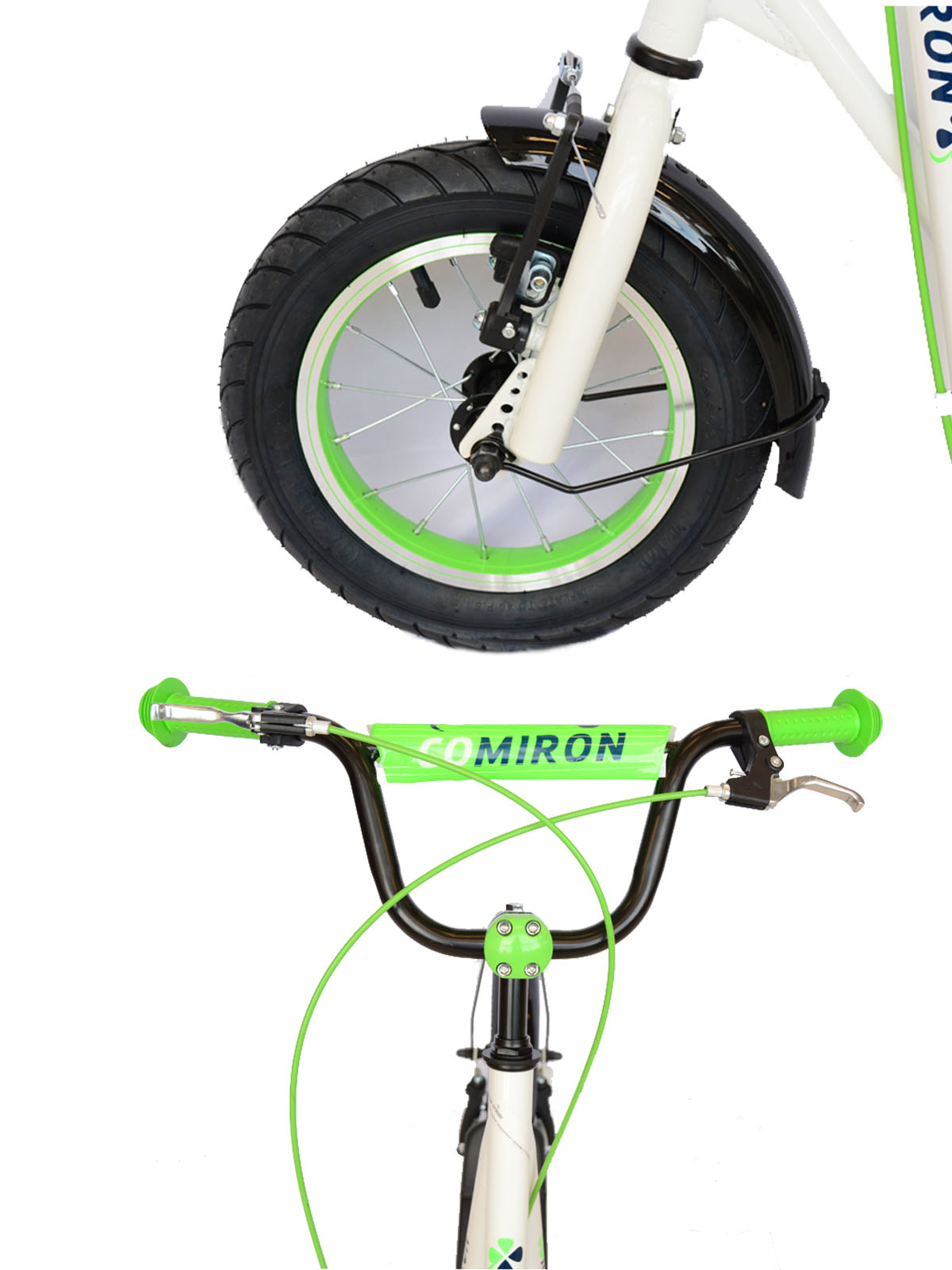 Самокат внедорожный с крыльями 12" COMIRON GRAVEL GTS02M белый+зеленый /уп 1 /