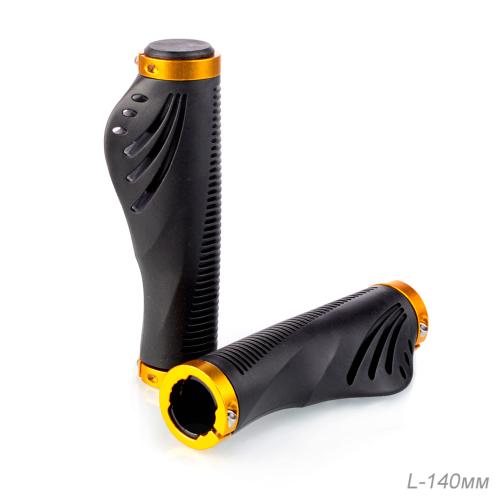 Грипсы 140 мм. Эргономичные. COMIRON с алюминевыми струбцинами / 2шт / Цвет черный-золотой /FD-A333-Black-Gold/уп 100