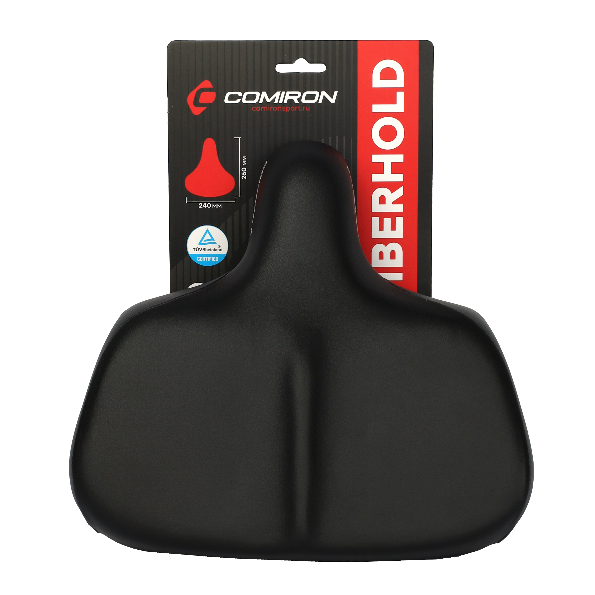 Седло велосипедное суперкомфортное COMIRON EMBERHOLD B012 260x240, Пена 50мм. Технологии: DW, ED, Верх: PU, Цвет: Чёрный /уп 20/
