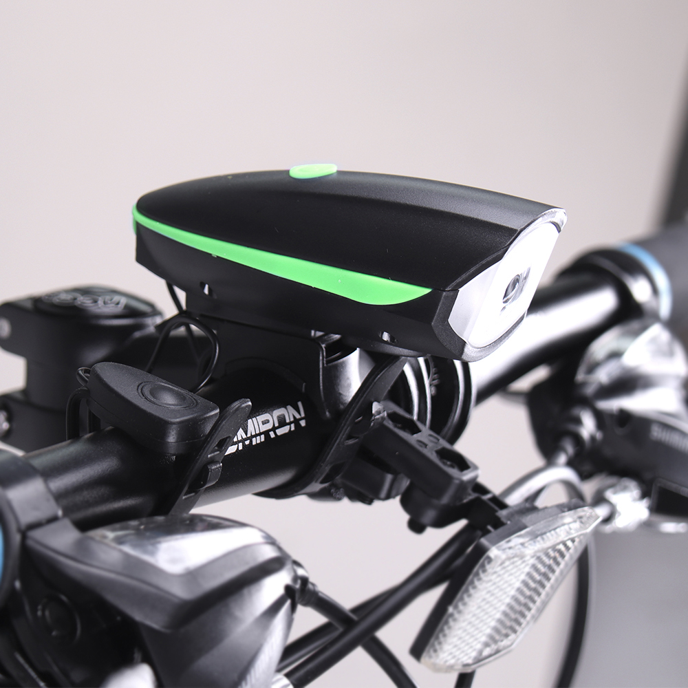 Фонарь передний COMIRON "EASY" корпус: ABS; свет: CREE XPG, 250lm; аккумулятор 1200 mAh, USB, сигнал 140Дб, влагозащищённый, зелёный. АКЦИЯ/уп 60/120/