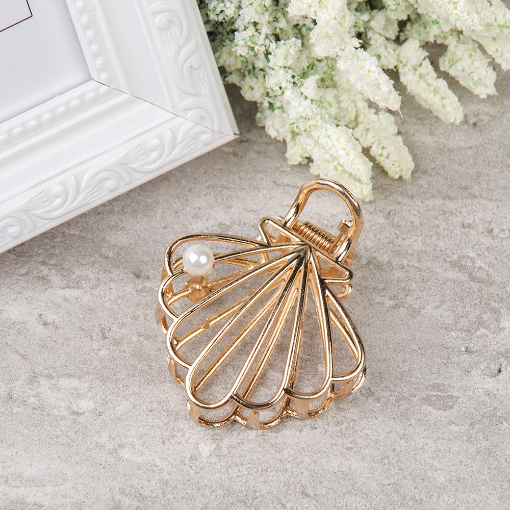 Крабик для волос 6 см Ракушка / NK-6 /уп 12/металл/золото