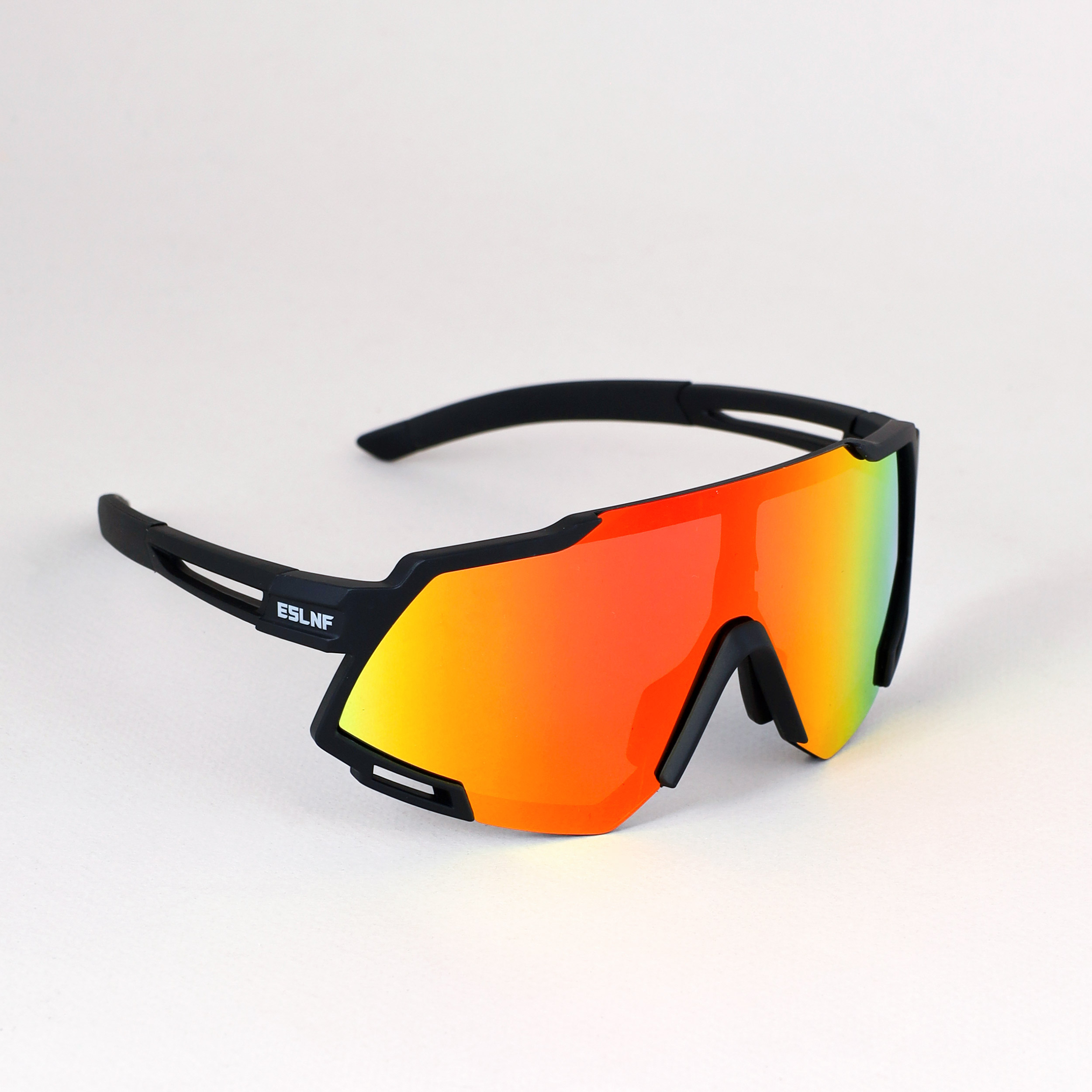 Очки спортивные солнцезащитные ESLNF. ударопрочные. Линза: HD POLARIZED-Зеркальная. Silicone переносица и боковые душки. Черный-Оранжевый /уп 50/