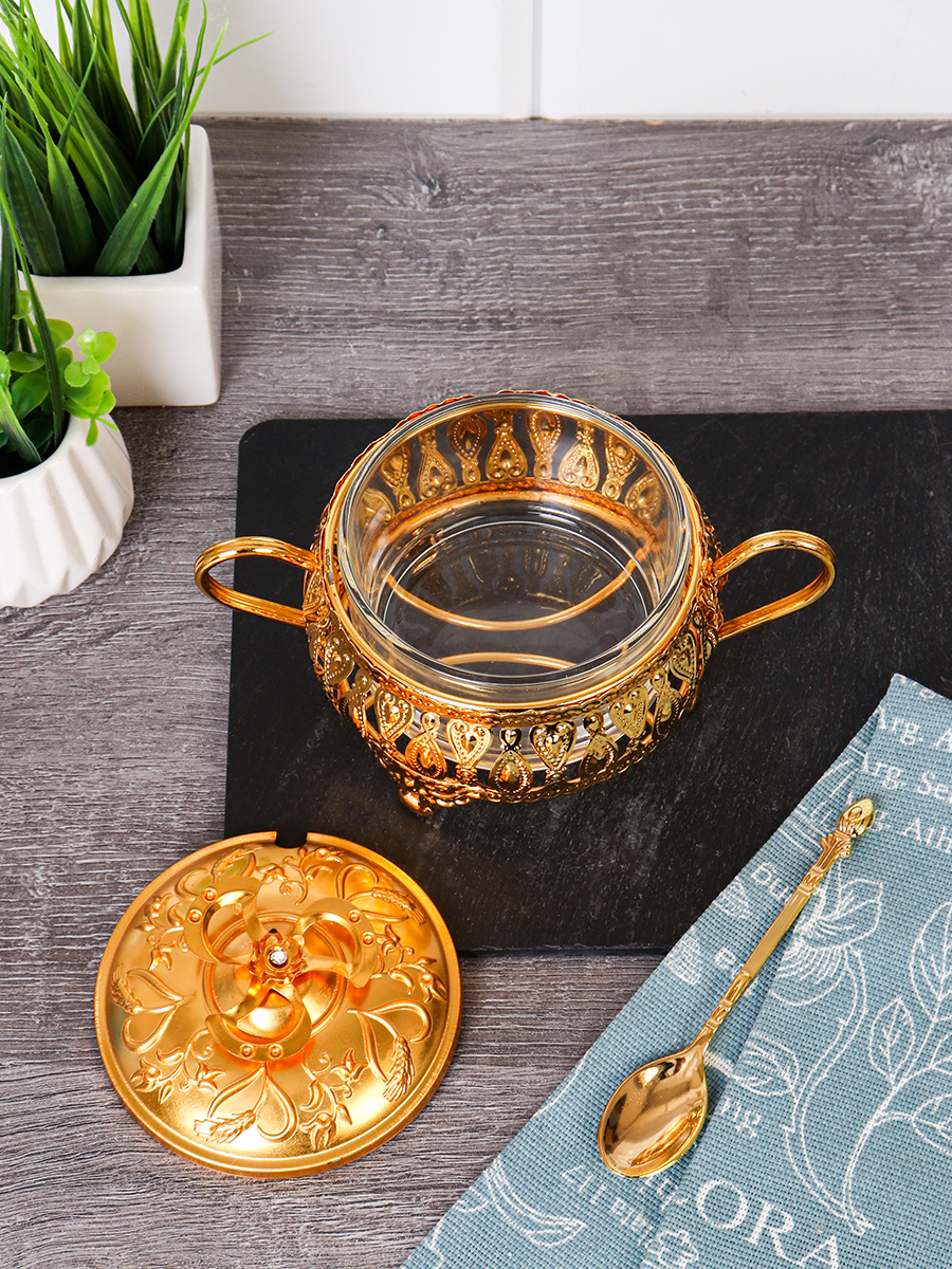 Сахарница с ложкой / 991-6-GOLD /уп 96/