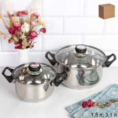 Кастрюля набор 4 предмета 1,5л 3,1л Лайт / LB-10-10А-S /уп 1/ Ручки бакелит/ Гофрокороб/ КИСИГА KISIGA