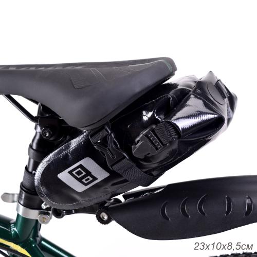 Сумка велосипедная подседельная BICYCLE SOUL, чёрная,  водонепроницаемая, полиэстр+TPU, застёжки фастекс, 2 л, 23х10х8.5см. /уп 50