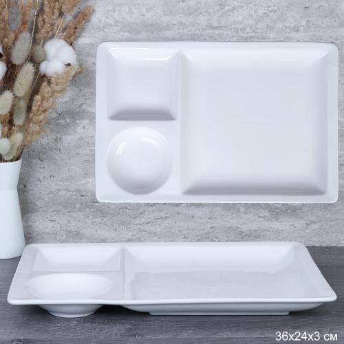 Менажница 3 секции 36х24 см / ERF-1452 /уп 14/ с выемкой для соуса