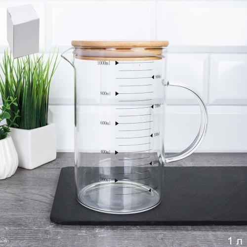 Кувшин мерный 1000 мл / LCWJ103 /уп 48/* Бамбуковая крышка