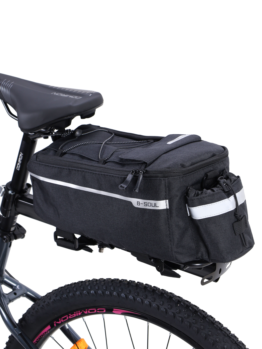 Сумка велосипедная на багажник BICYCLE SOUL, основные отсеки на молнии, крепление velcro, отсек для бутылки. Размер 38*15.5*16см. /уп 35/