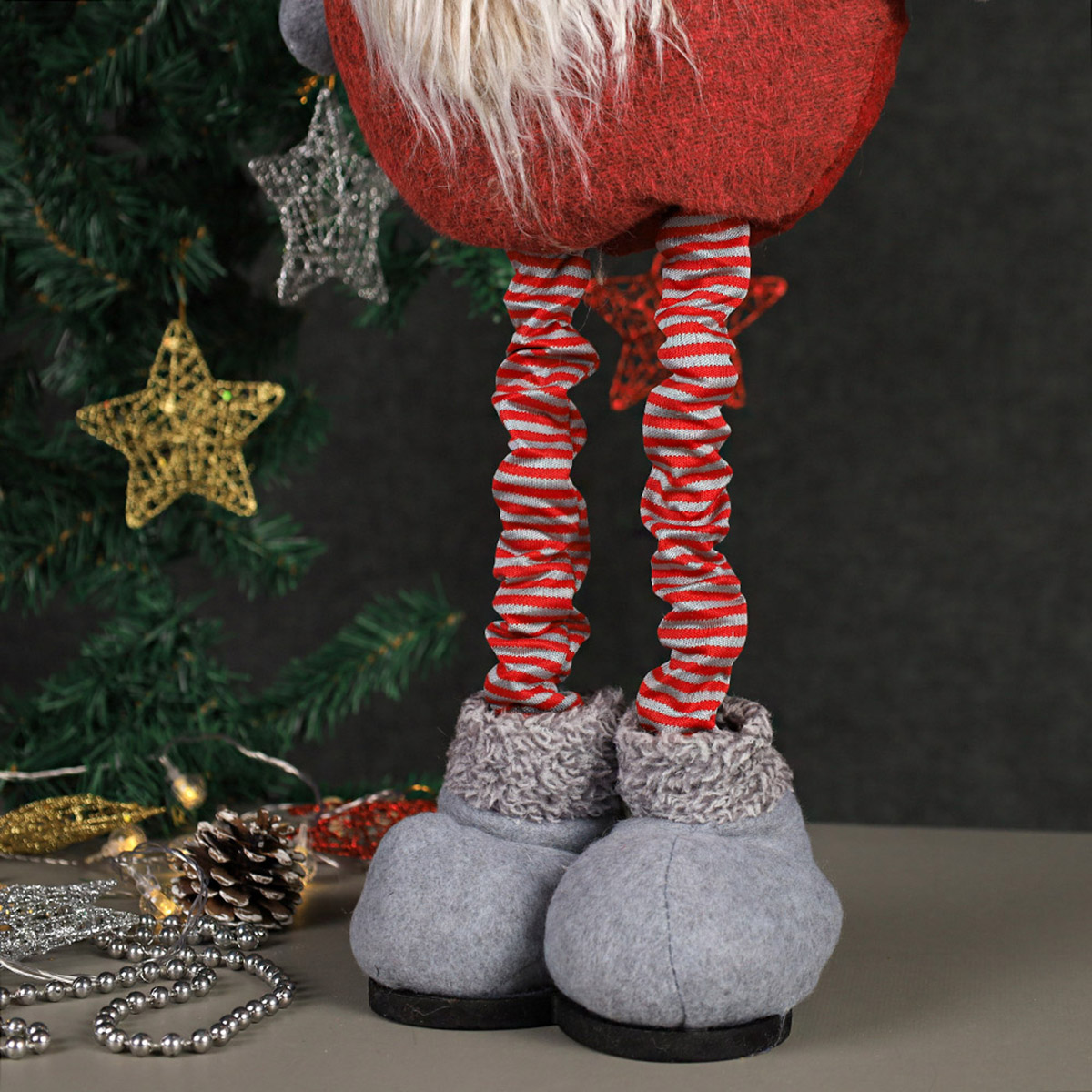 Новогоднее украшение Гном на телескопических ножках с серым колпаком 55/74 см / YX19811AB  /уп 36/