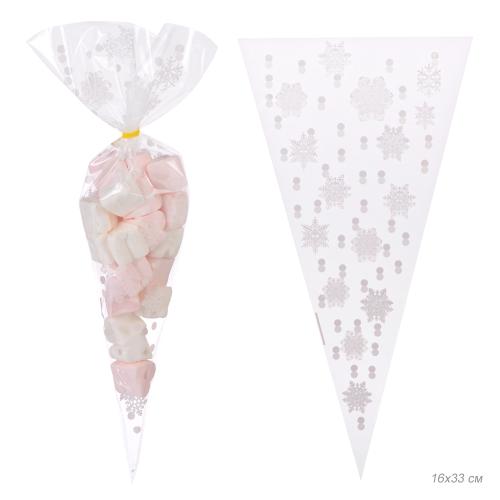 Пакет подарочный конус 150 штук 33х16 см Снежинки / NG1054 /уп 100/