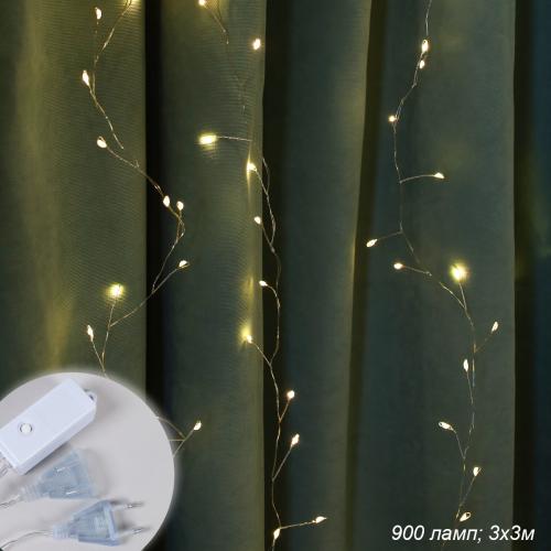 Гирлянда светодиодная Занавес 3х3 м, 900 LED / GN42 /уп 50/ теплый белый