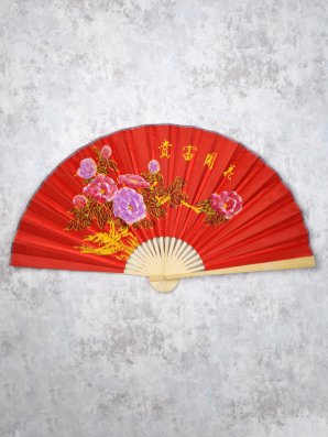 Веер 63 см бамбуковая основа Оранжевый с Цветами / 622-12 /уп 75/742905     