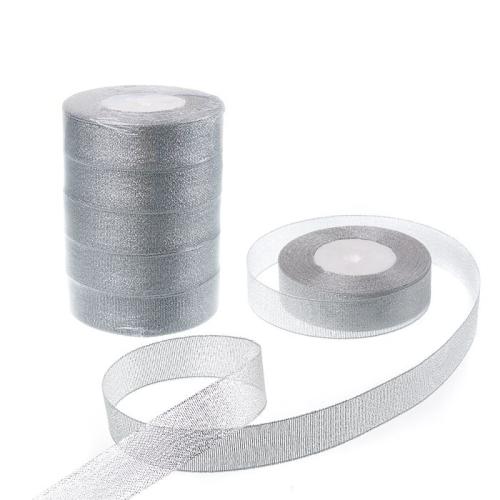 Лента органза декоративная 25ярд х 2.5см 5 штук набор / S628 /уп 90/серебро