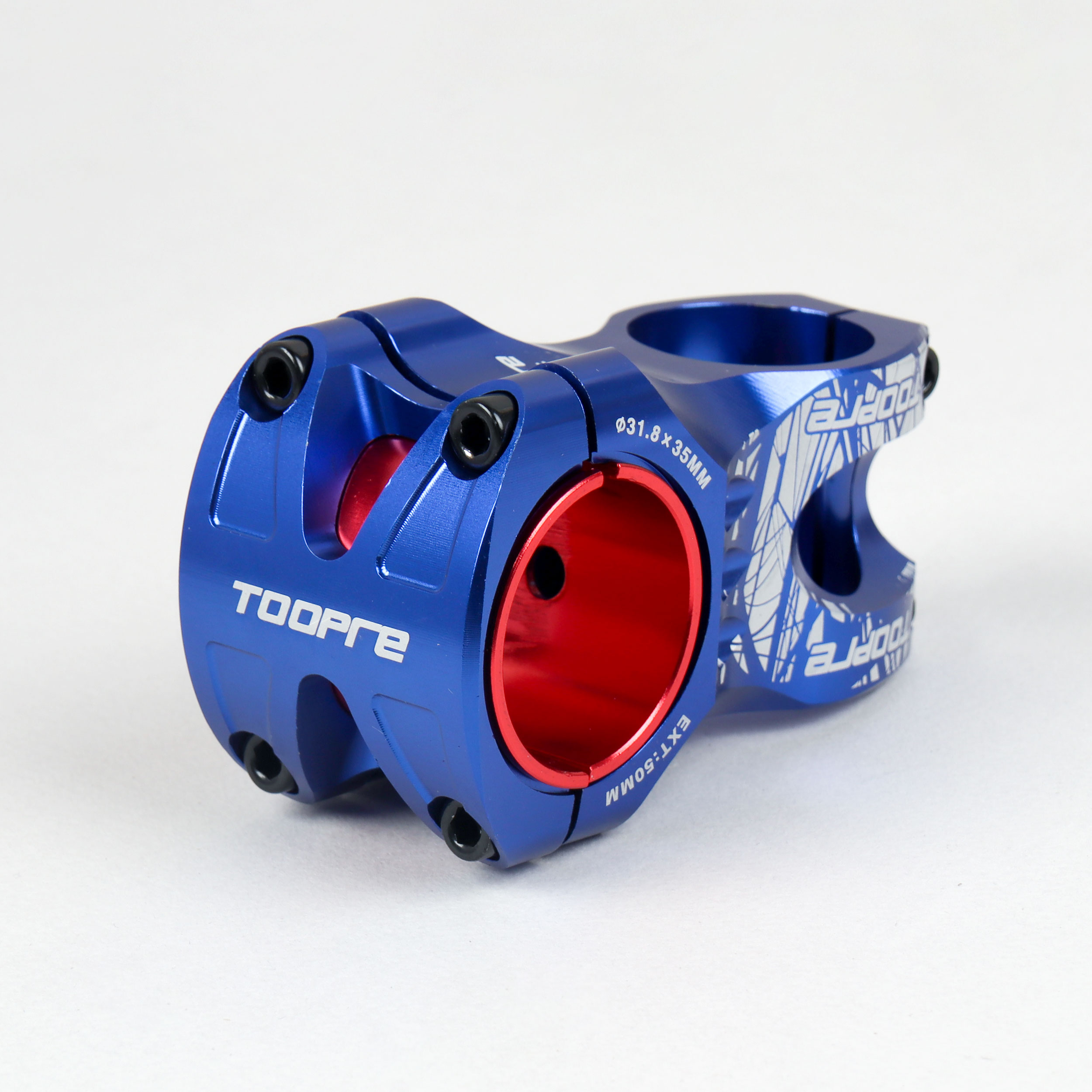 Вынос руля алюминиевый усиленный TOOPRE EXT-50. Длина: 50MM. Под руль: 31,8 ММ. 6061 T6 . TECH:  CNC. Синий /уп 50/