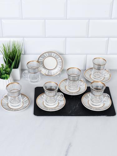 Чайный набор 12 предметов 100 мл восточная форма с золотом / MVN12 /уп 18/* подарочная коробка