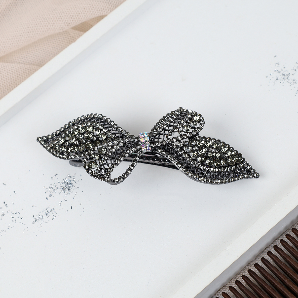 Заколка-автомат Бант стразы / N3258-13 /уп 12/