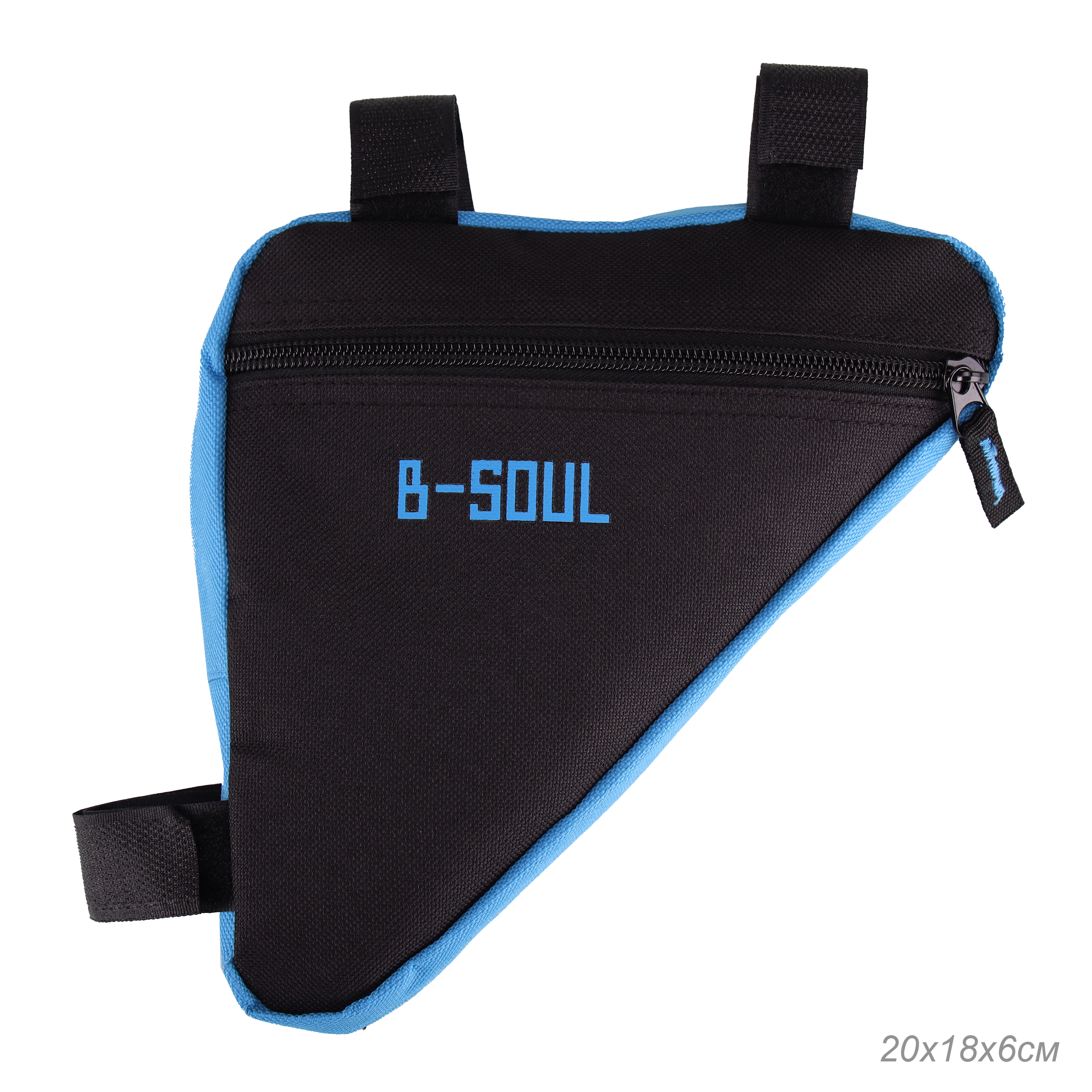 Сумка велосипедная подрамная BICYCLE SOUL, с боковой молнией, крепление velcro, чёрно-синяя, 20х18,5х4см. /уп 100/200/
