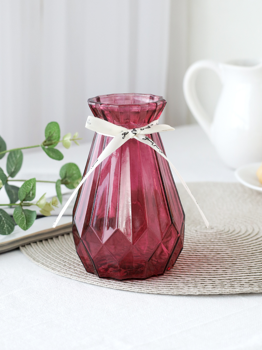 Ваза для цветов 14 см розовая с лентой / WRD-100 /уп 45/ без индивидуальной упаковки