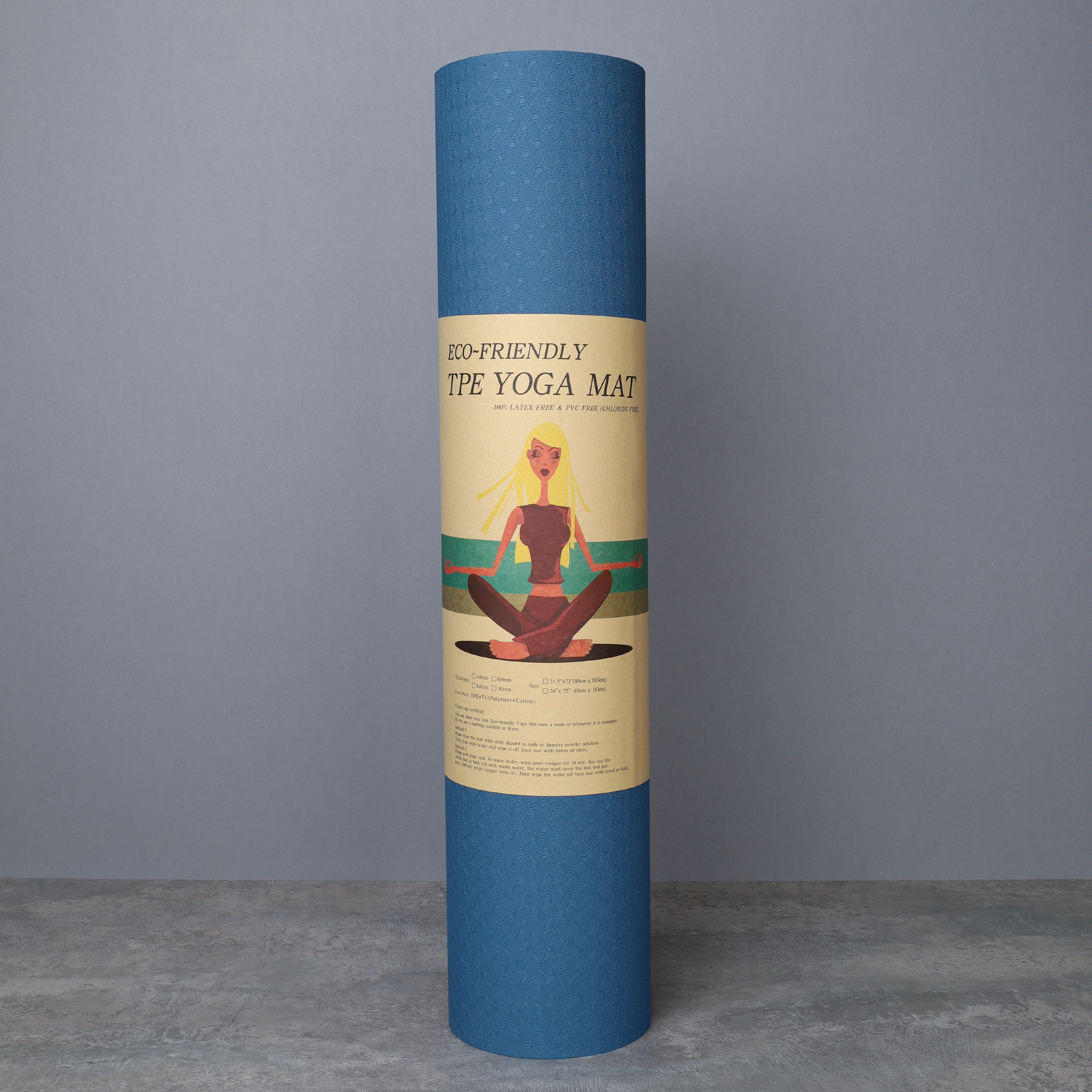 Коврик для йоги и фитнеса спортивный гимнастический двухслойный TPE 6мм. 183х61х0,6 цвет: голубой / YM2-TPE-6B / уп 12/