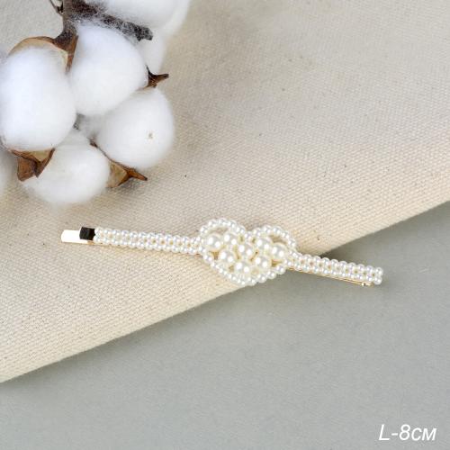 Невидимка для волос 8 см Сердце / 2125-17 /уп 12/золото/жемчуг