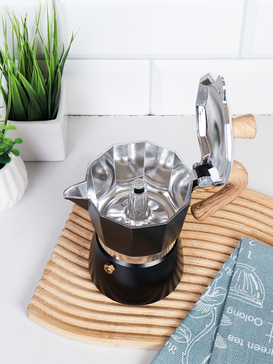 Кофеварка гейзерная 150 мл 3 чашки Черная / VX150-538 /уп 36/