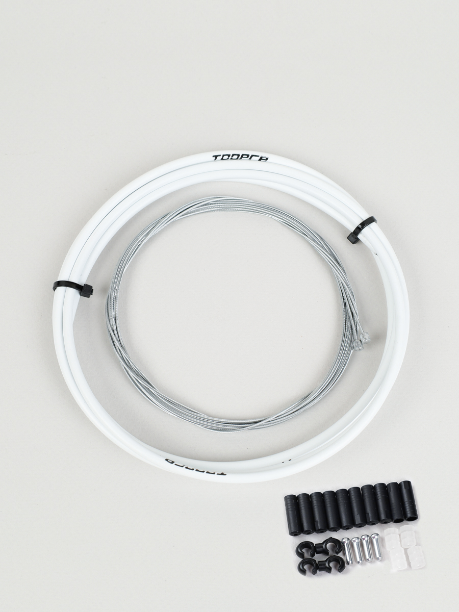Комплект оплетки и тросов велосипеда на переключение. 1 Оплетка/2 троса/наконечники/зажимы. TOOPRE SCS-001. белый /уп 100/