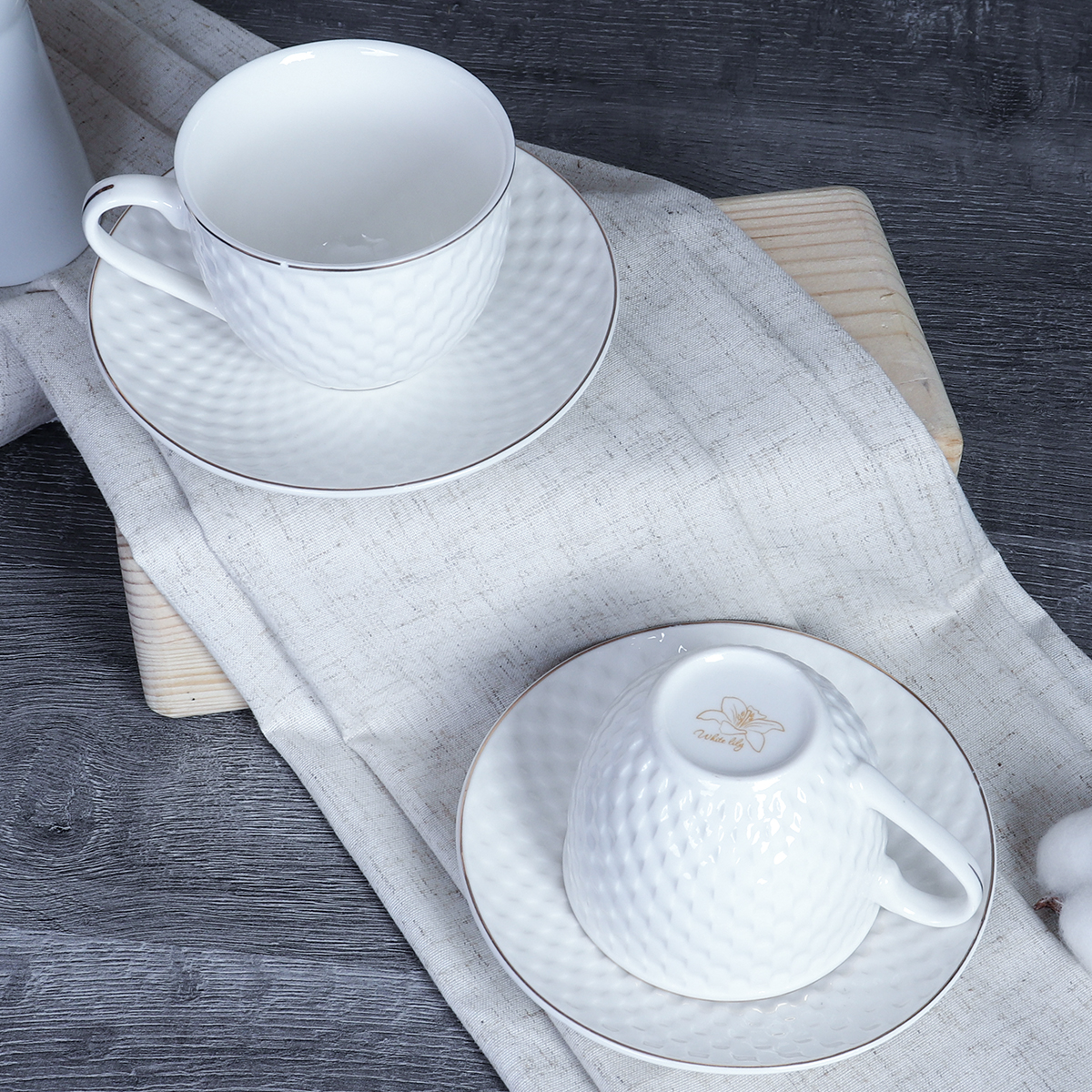 Чайный набор 4 предмета 230 мл на металл подставке / TC69M-4M 230 /уп 18/ костяной