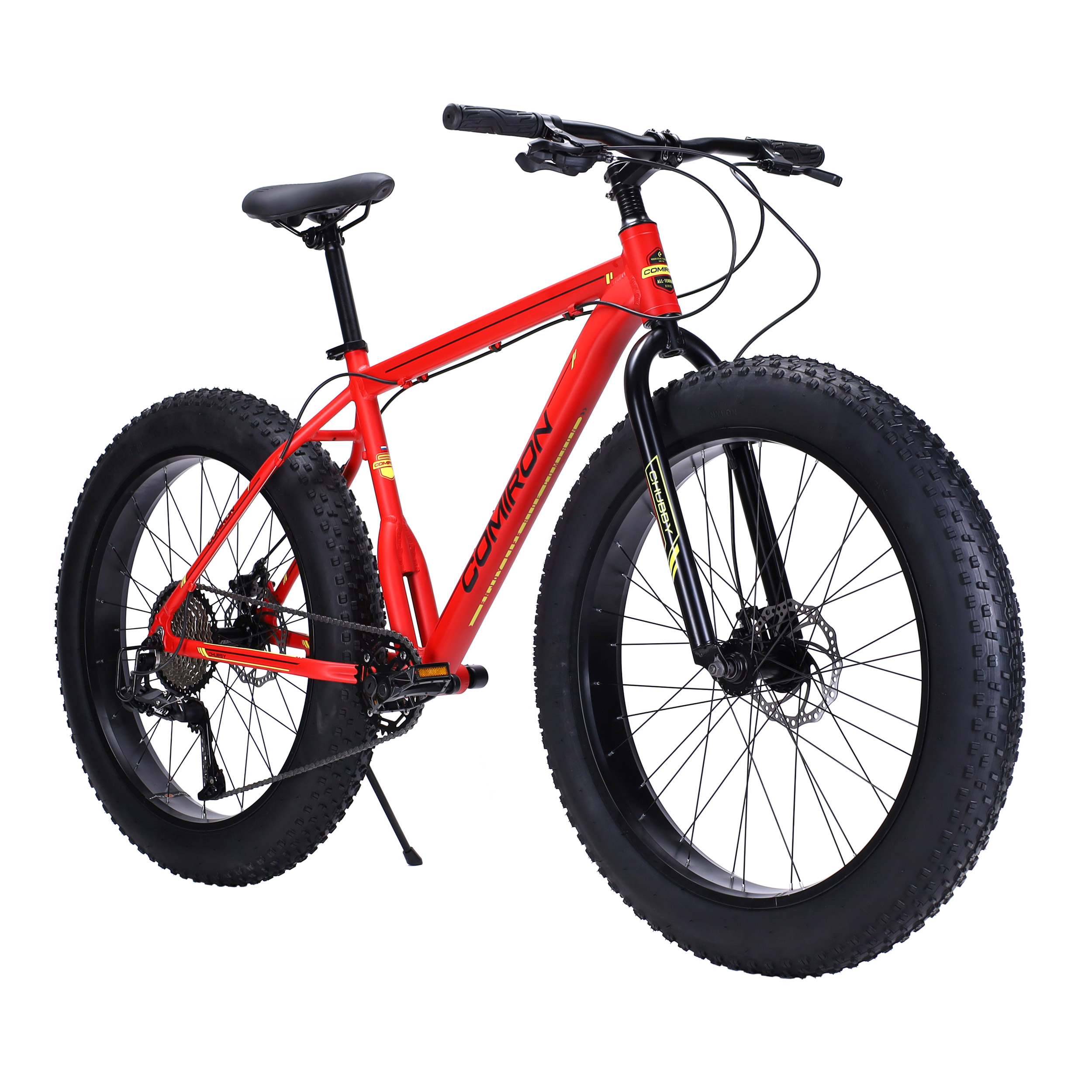 Велосипед фэт-байк 26"x4" рама 19" COMIRON CHUBBY, 1*10sp L-TWOO, 34T, CASSETE 11-42T, HARD FORK, огненный красный ferrari