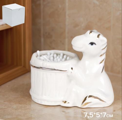 Подставка для ватных палочек Лошадь 8 см / B5484 /уп 120/ Символ года 2026 744984  костяной фарфор