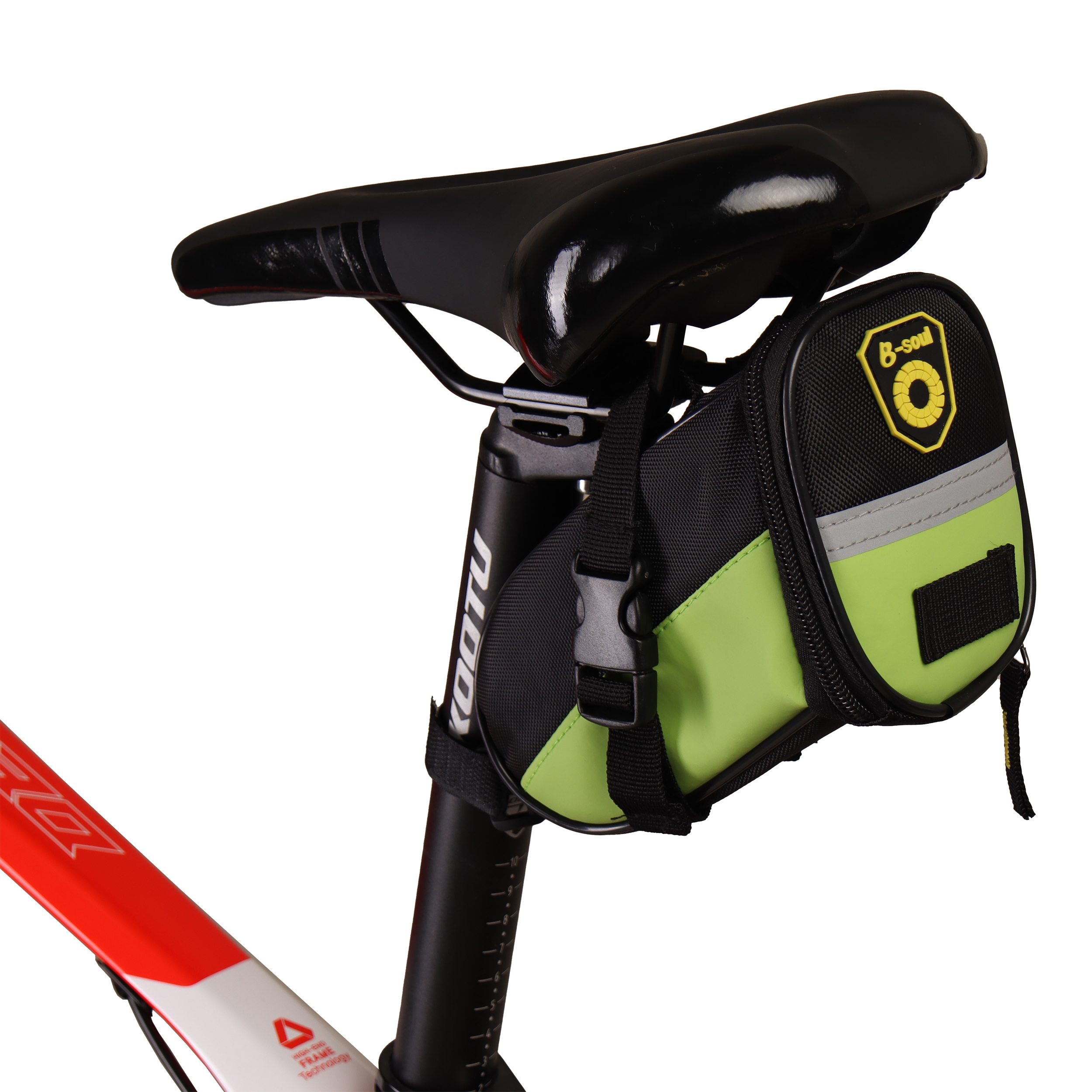 Сумка велосипедная подседельная BICYCLE SOUL, материал оксфорд 1680D, отделение на молнии, застёжка фастекс, зелёная, 17х9.5х11.5см. /уп 100