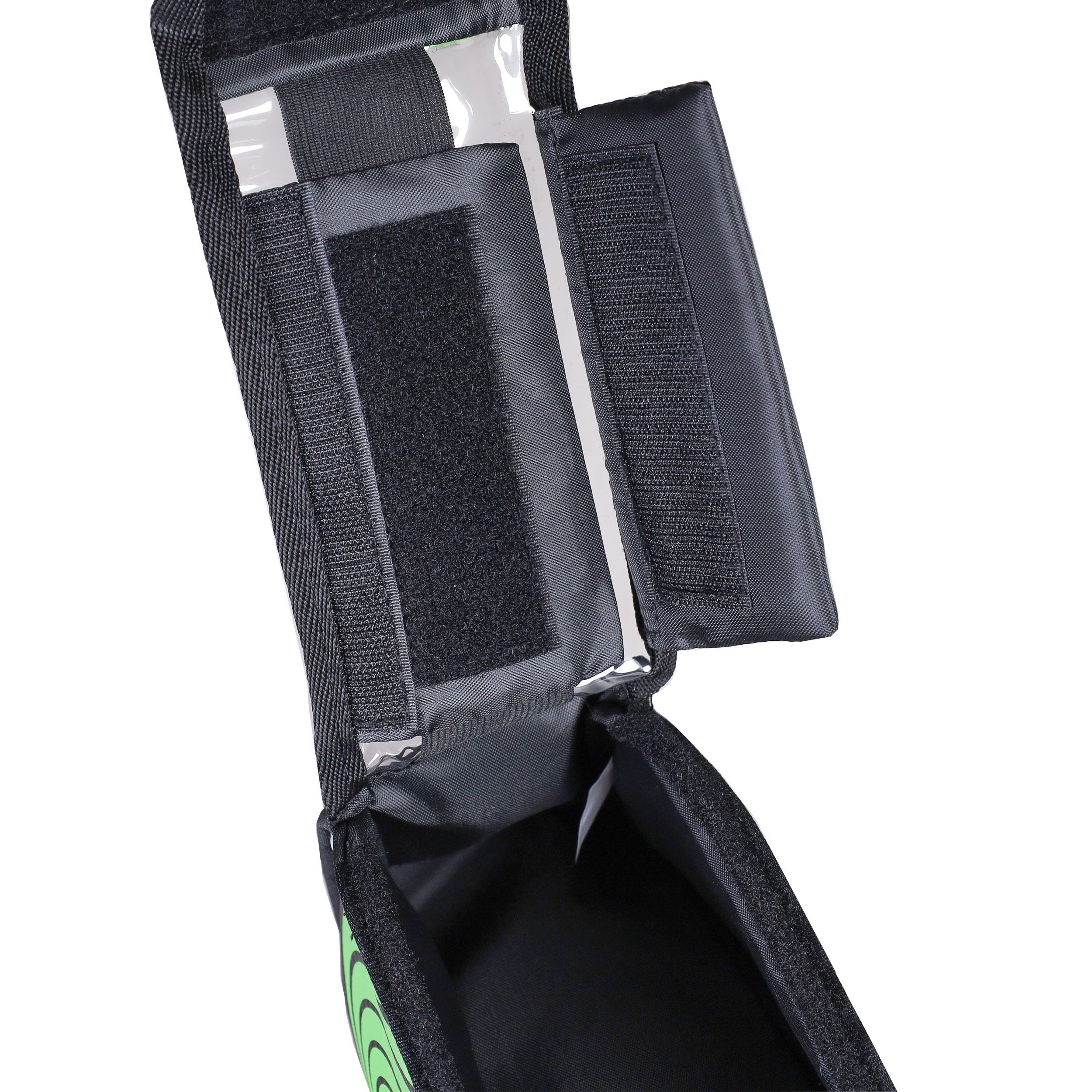 Сумка велосипедная на раму BICYCLE SOUL TPU стенки корпуса с отделением для смартфона основной отсек на липучке velcro чёрно-зелёная 21х9х10см /уп 50/