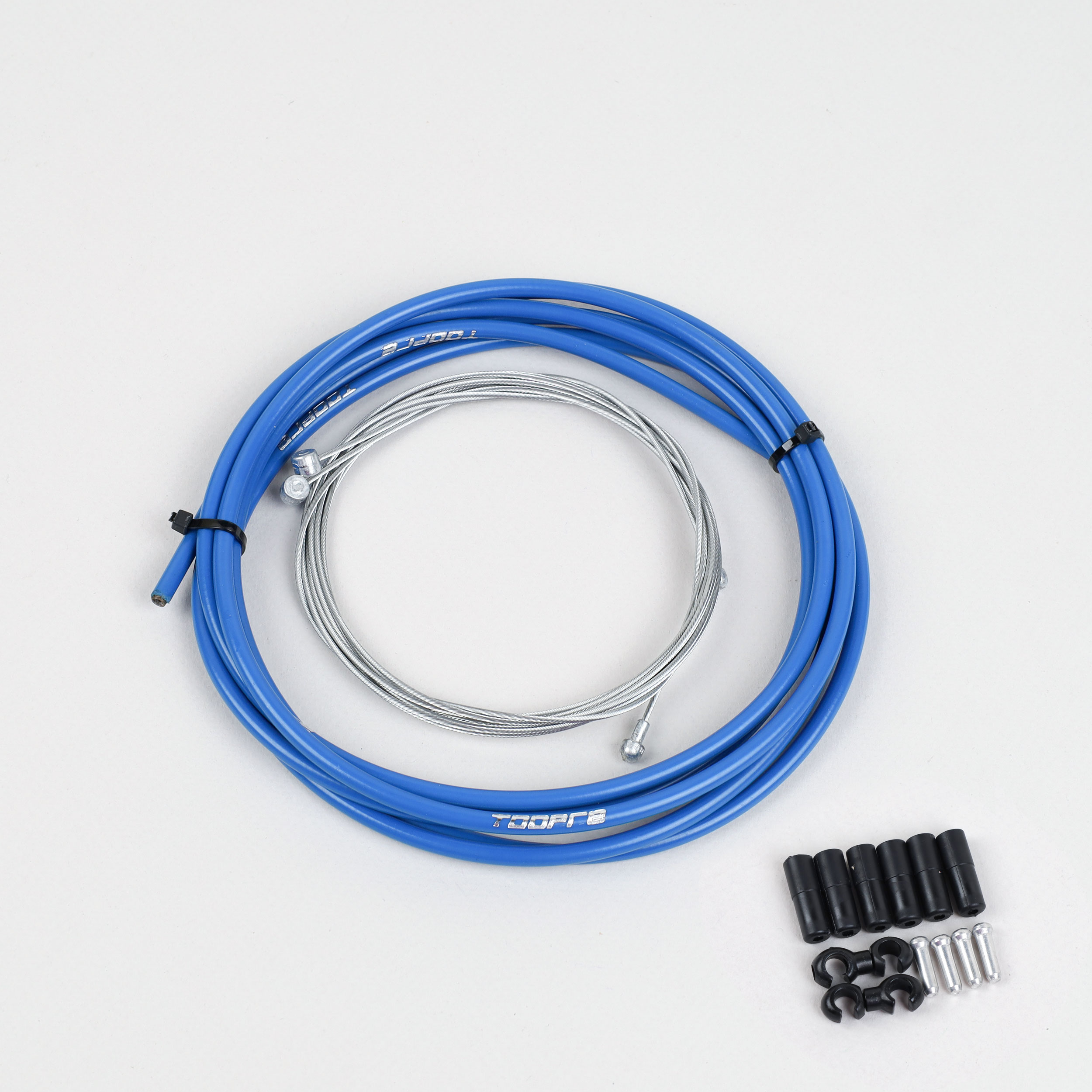 Комплект оплетки и тросов велосипеда на тормоза. 1 Оплетка/2 троса/наконечники/зажимы. TOOPRE SCS-002. синий /уп 100/