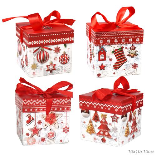 Коробка подарочная 10х10х10 см складная / 119X /уп 12/1200/Новый год