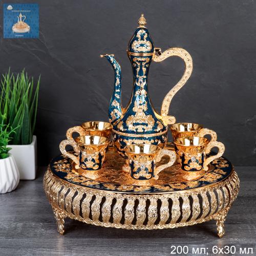 Коньячный набор /200/30 мл/ Золото Кобальт/ 244-6-Gold-Blue /уп 16/ Высокий поднос