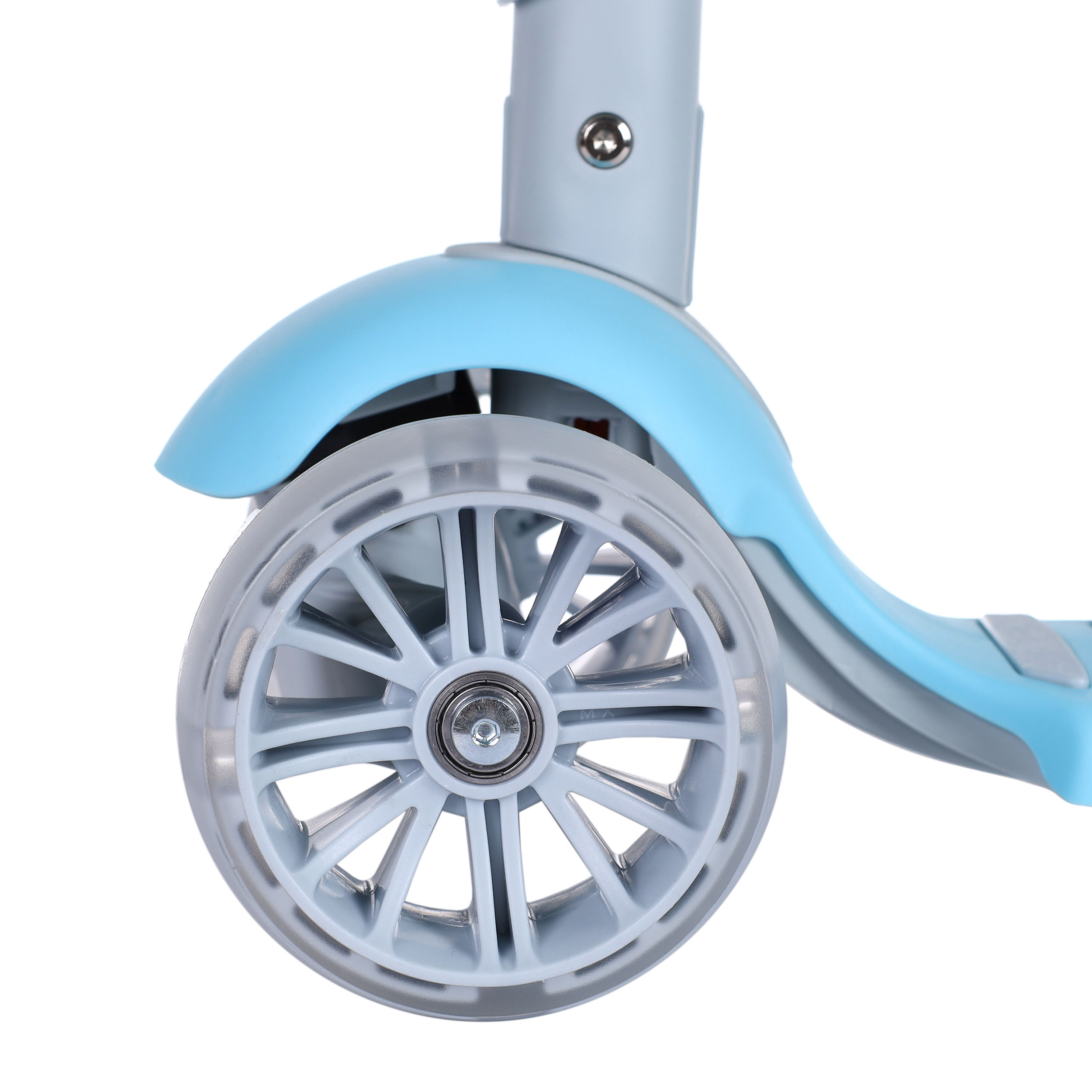 Самокат трёхколёсный  с сиденьем и родительской ручкой для детей от 2-х лет Yeenot 4110D светящиеся колёса PU 120x50 цвет нежно-голубой /уп 6/