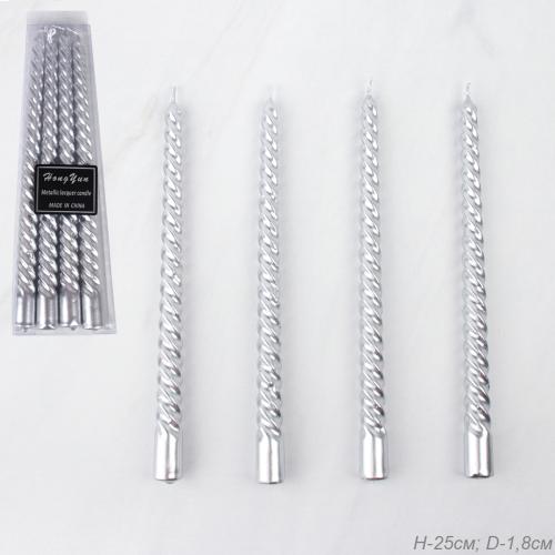 Свеча 4 штуки 25х1,8 см набор / WR-309 /уп 144/ серебро / 2 СОРТ ЦАРАПИНЫ