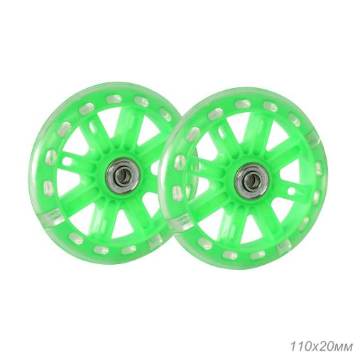 Комплект опорных колес без кронштейна, подшипник, светящиеся колеса Зеленый 2шт/ HF-042-GR / уп 50