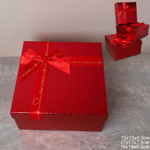Коробка подарочная квадратная 3 штуки 19х19 см / 3403-A22-R /уп 36/красная