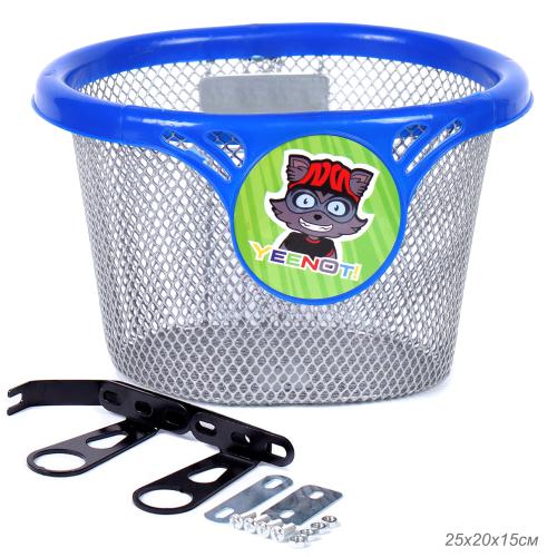 Корзина для детского велосипеда, металлическая. С креплением под резьбовую вилку. 2 вида кронштейнов на рулевую колонку. Синяя, серебристая. /уп 50/