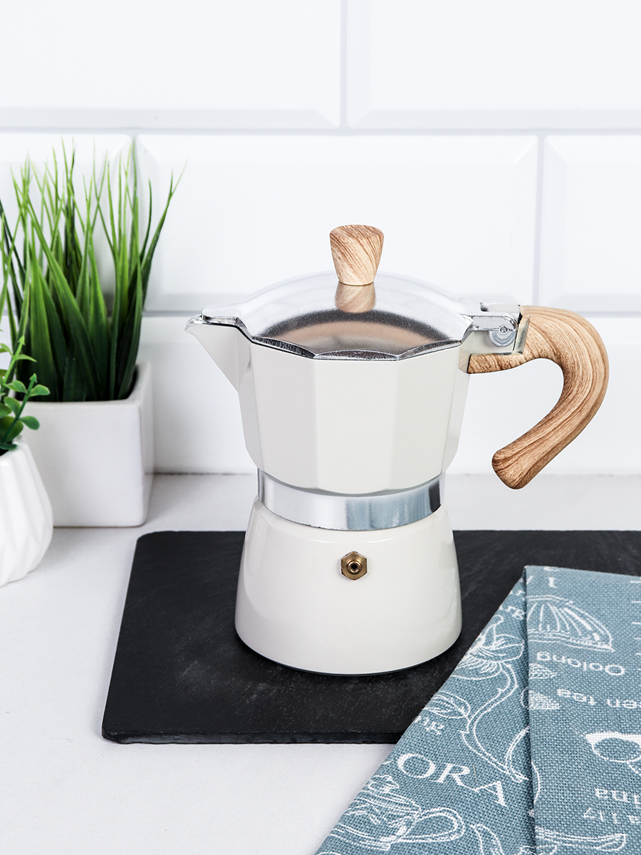 Кофеварка гейзерная 150 мл 3 чашки Белая / DX150-539 /уп 36/