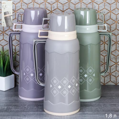 Термос 1,8 л со стеклянной колбой / MA-1800 /уп 12/ 2 кружки в комплекте