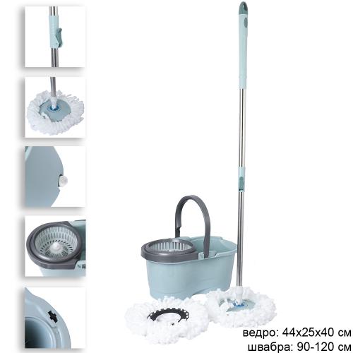 Ведро с отжимом и шваброй центрифуга пластик зелен /NHE-48/1с/ уп 25/ 2 насад