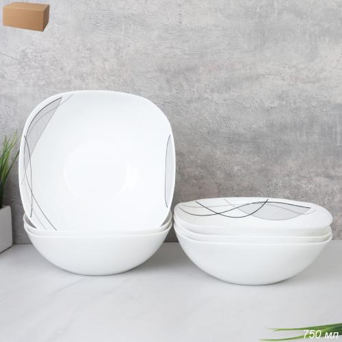 Набор  суповых квадратных тарелок 750 мл 190 мм / LKSW75 (2029) /уп 6/ Абстракция волны